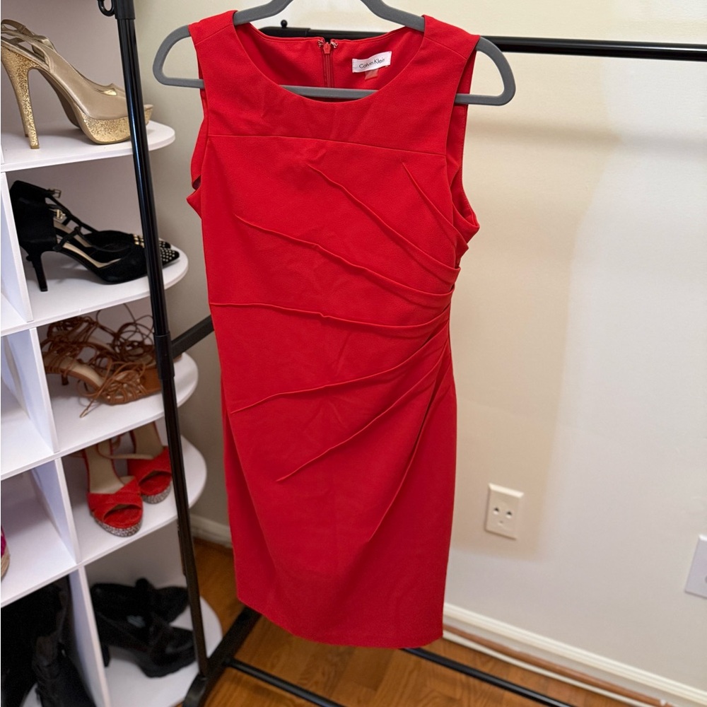 Calvin Klein Red Ruched Mini Dress